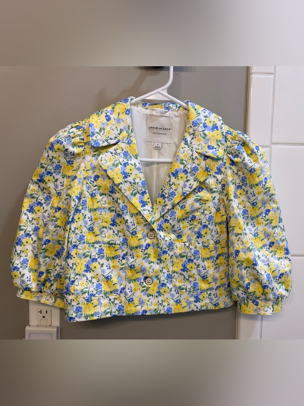 Janie and Jack Yellow, Blue & White Floral Cropped Blazer